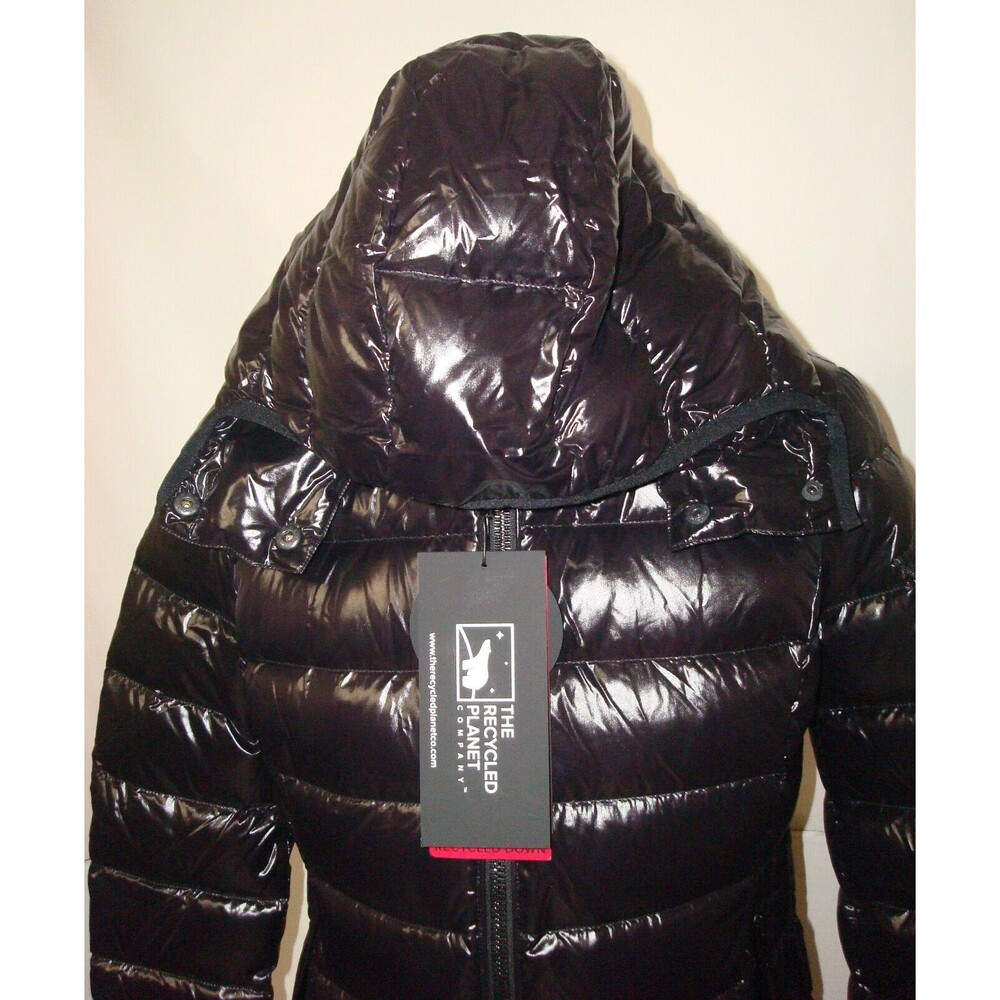 New NWT $395 Womens Recycled Planet Quilted Puffer Coat Removable Hood XS Black